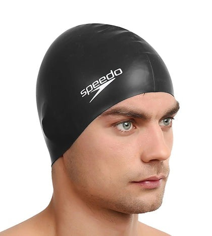 BLACK SLEEK & SNUG FITTING SWIMMING CAP